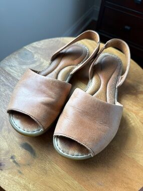 Born Leather Peep-Toe Slingback Sandals - Tan